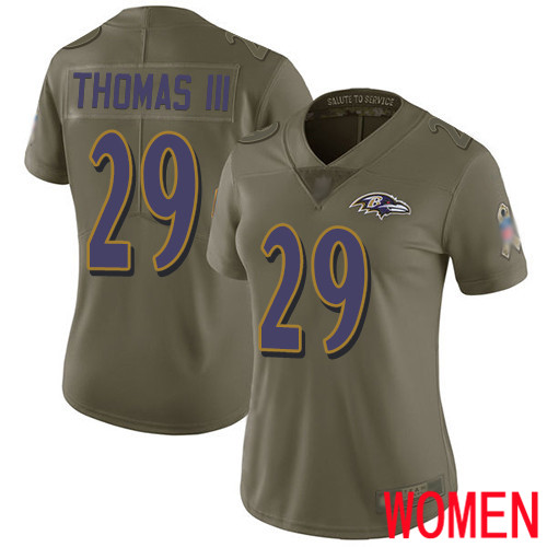 Baltimore Ravens Limited Olive Women Earl Thomas III Jersey NFL Football #29 2017 Salute to Service